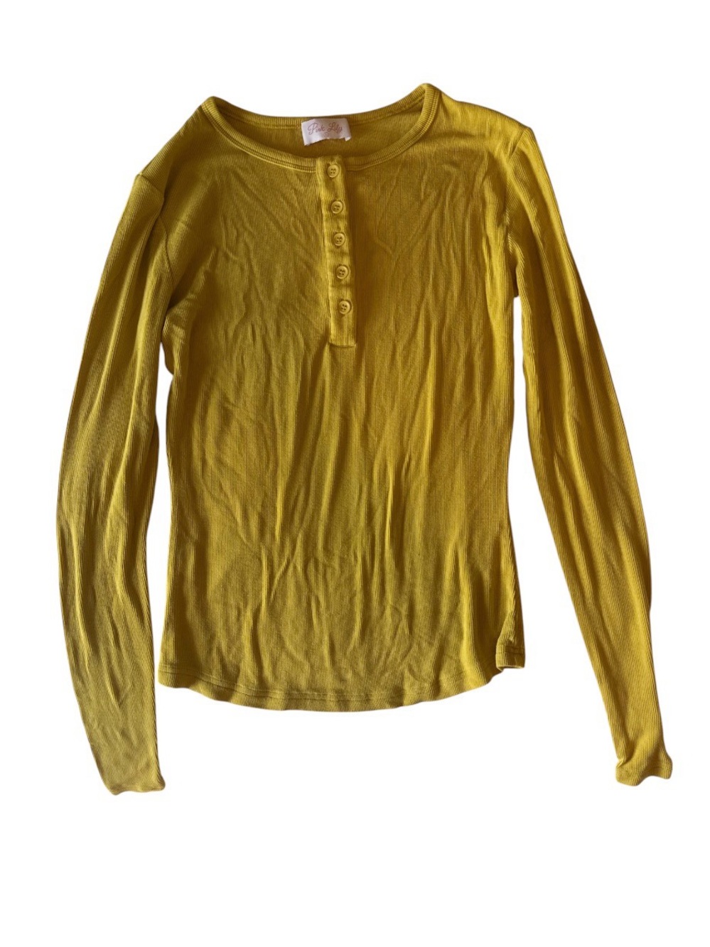 Pink Lily Yellow Ribbed Henley Top